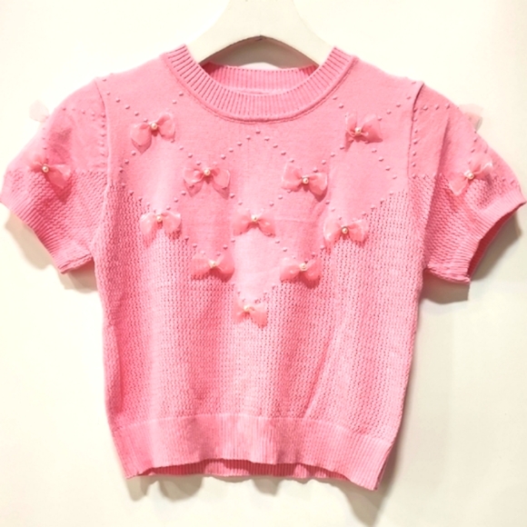 Pink Knit Top with Bows - Picture 1 of 2
